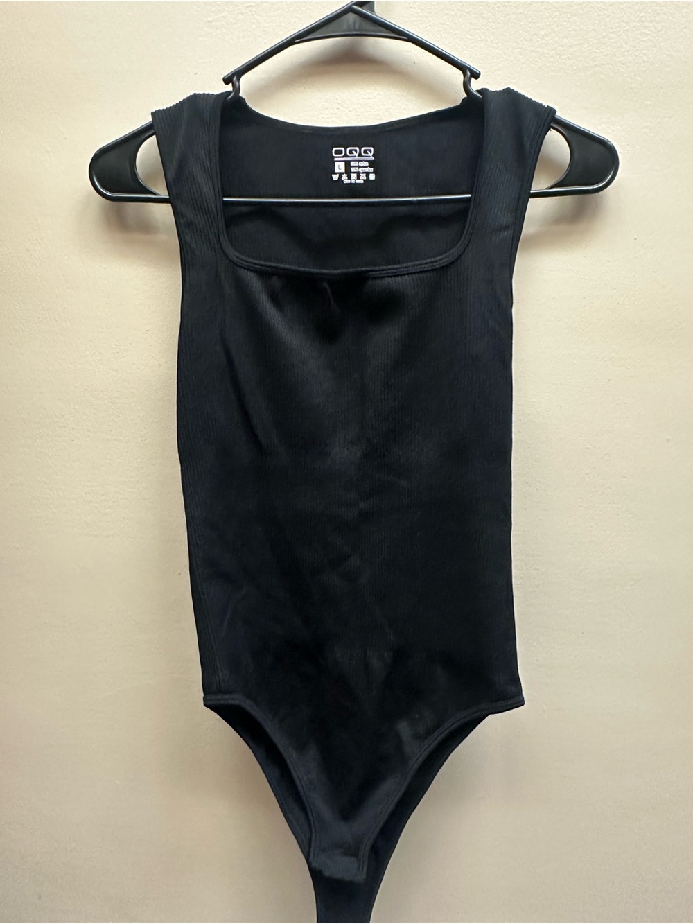 Black Ribbed Square Neck Bodysuit - Women's